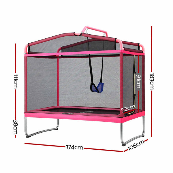 Everfit 3-in-1 Kids Rectangle 6FT Trampoline Rebounder with Swing Belt Pink Awezingly