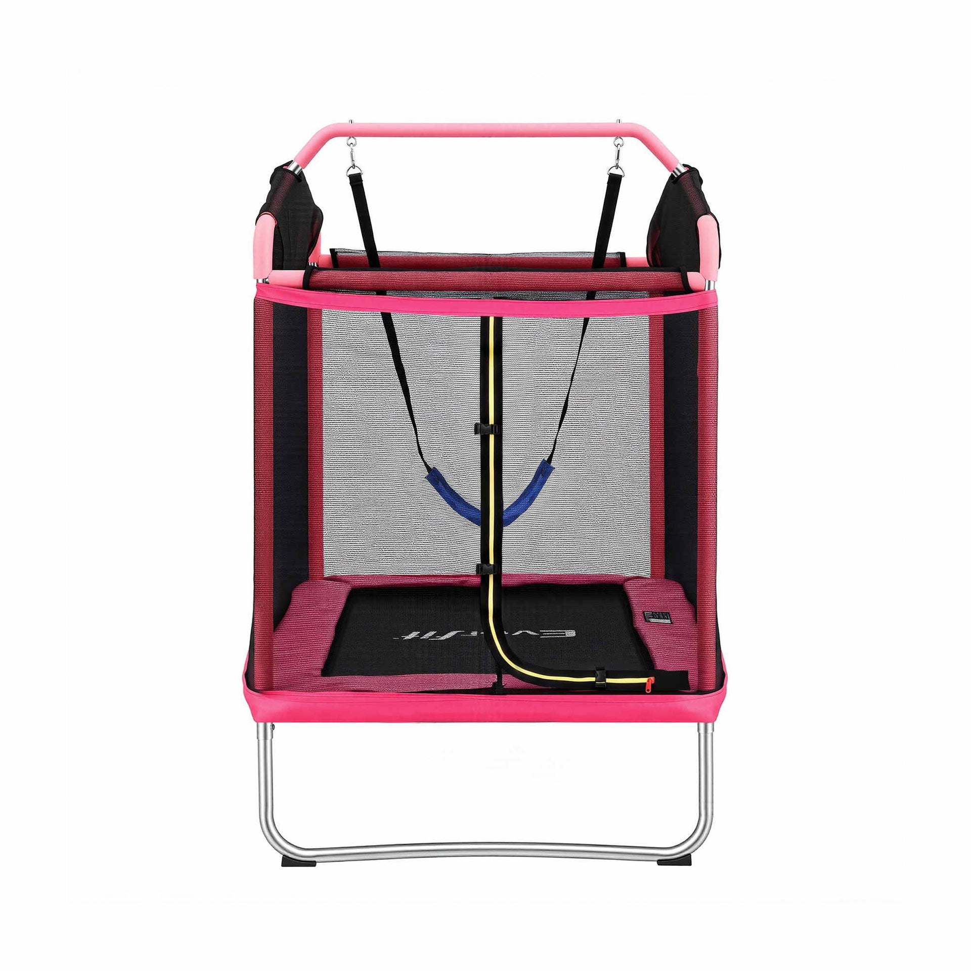 Everfit 3-in-1 Kids Rectangle 6FT Trampoline Rebounder with Swing Belt Pink Awezingly