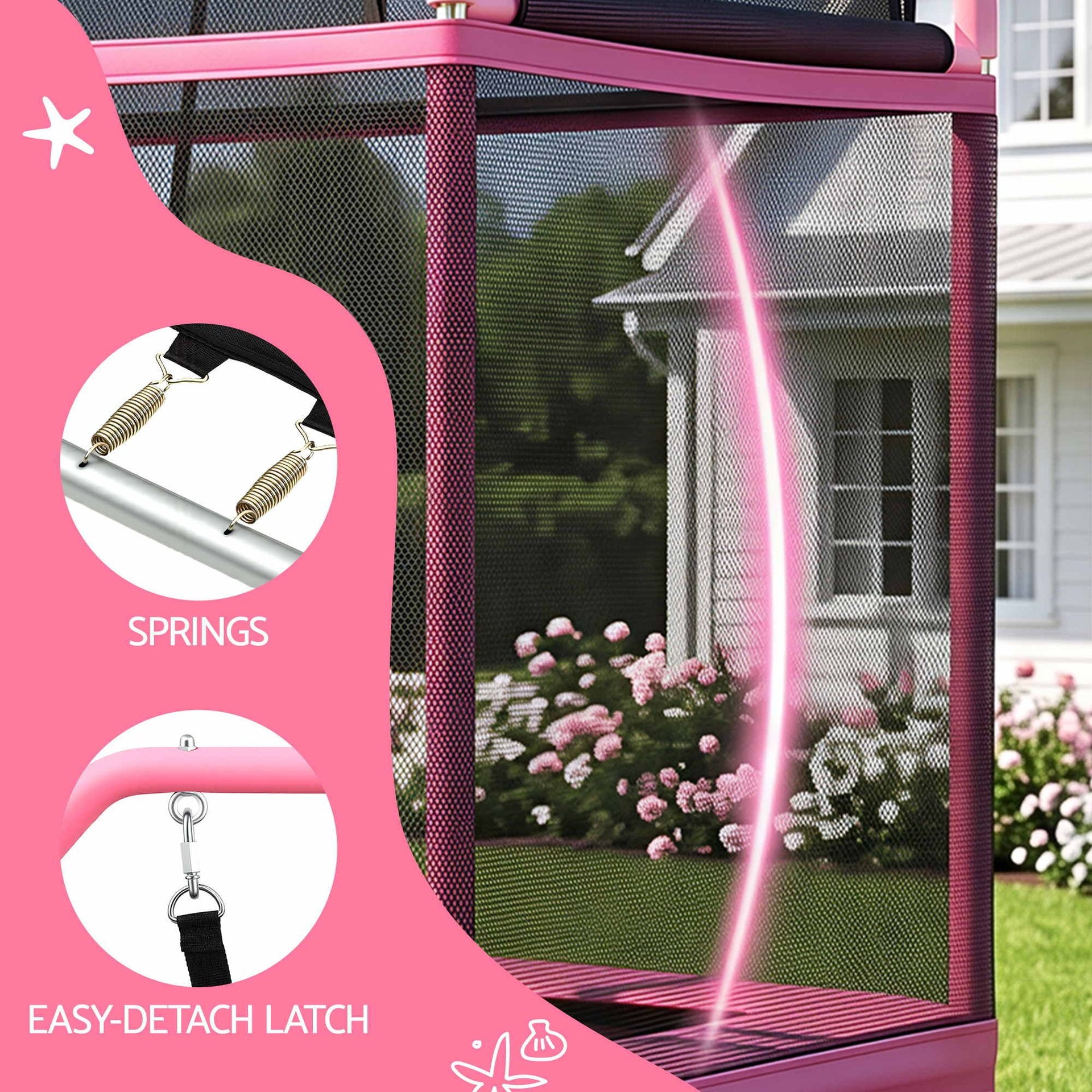 Everfit 3-in-1 Kids Rectangle 6FT Trampoline Rebounder with Swing Belt Pink Awezingly