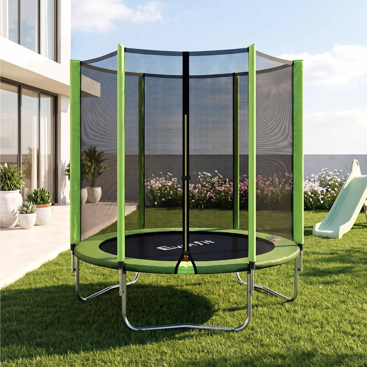 Everfit 6FT Kids Trampoline Round Rebounder with Enclosure Net Green Awezingly
