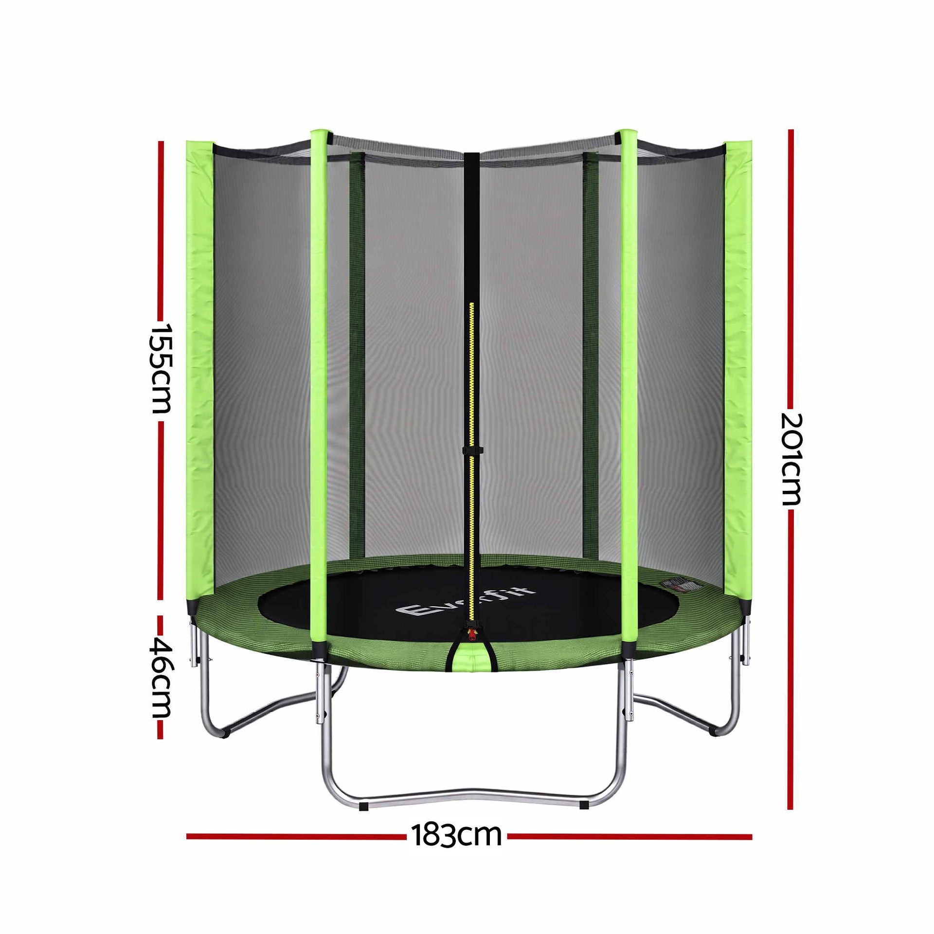 Everfit 6FT Kids Trampoline Round Rebounder with Enclosure Net Green Awezingly