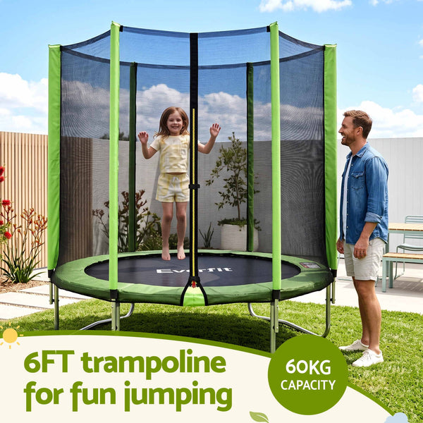 Everfit 6FT Kids Trampoline Round Rebounder with Enclosure Net Green Awezingly