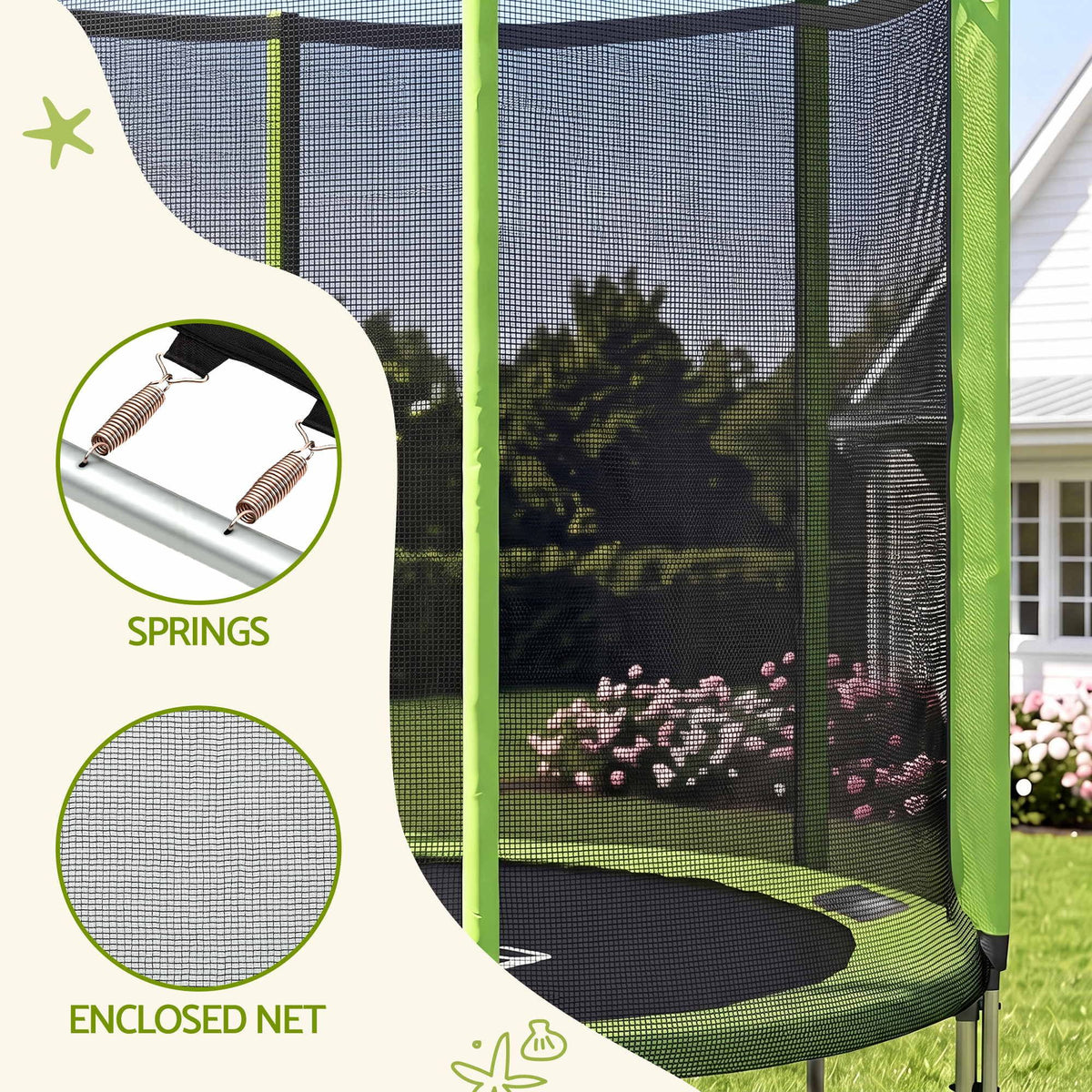 Everfit 6FT Kids Trampoline Round Rebounder with Enclosure Net Green Awezingly