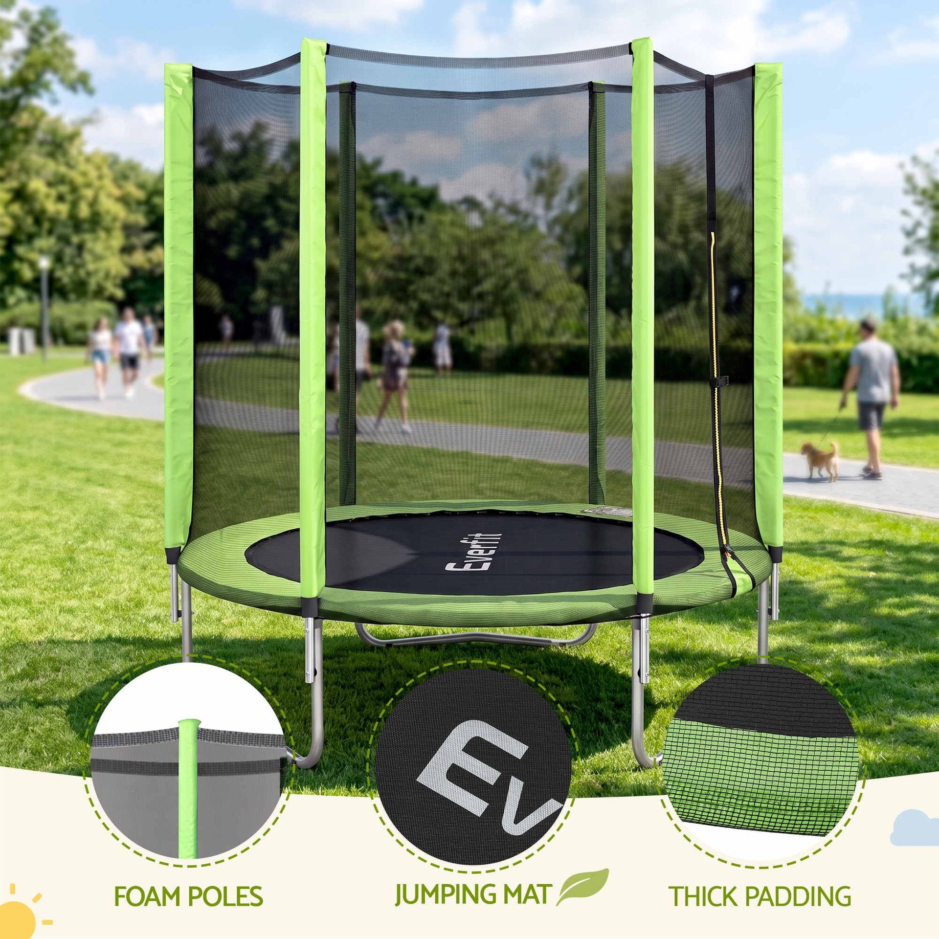 Everfit 6FT Kids Trampoline Round Rebounder with Enclosure Net Green Awezingly