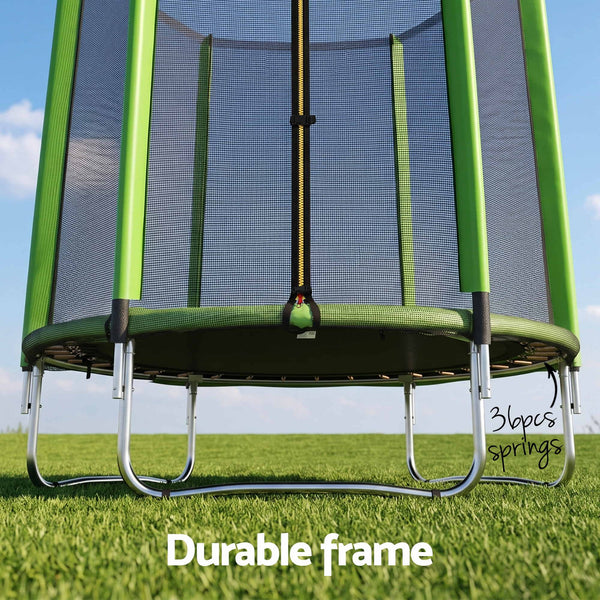 Everfit 6FT Kids Trampoline Round Rebounder with Enclosure Net Green Awezingly