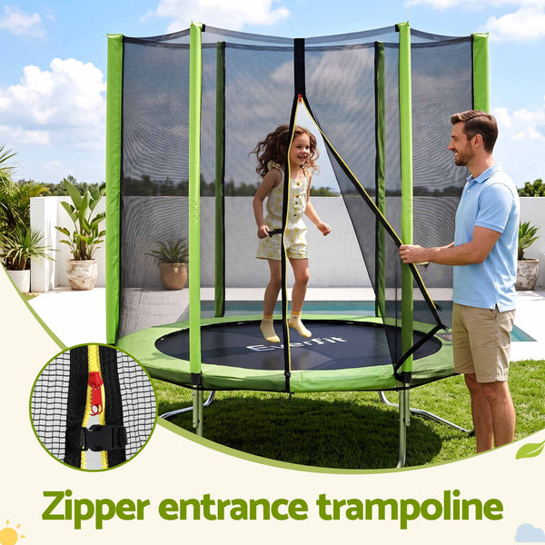 Everfit 6FT Kids Trampoline Round Rebounder with Enclosure Net Green Awezingly