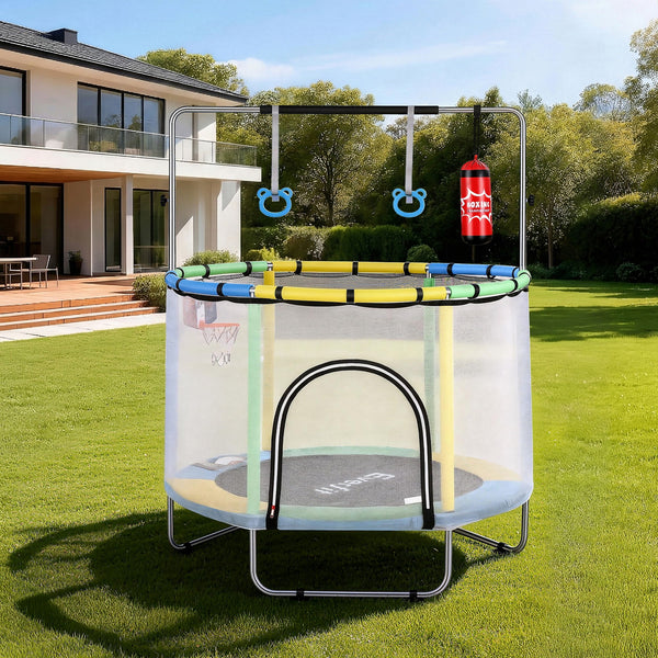 Everfit 55inch Trampoline Kids Rebounder with Basketball Set Sandbag Boxing Game Awezingly