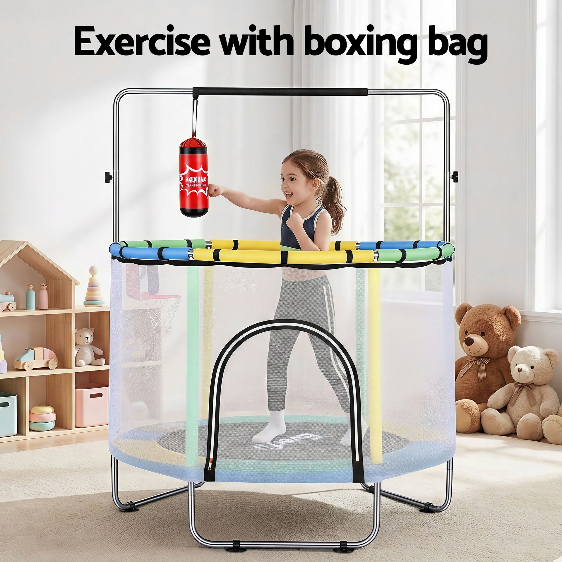 Everfit 55inch Trampoline Kids Rebounder with Basketball Set Sandbag Boxing Game Awezingly