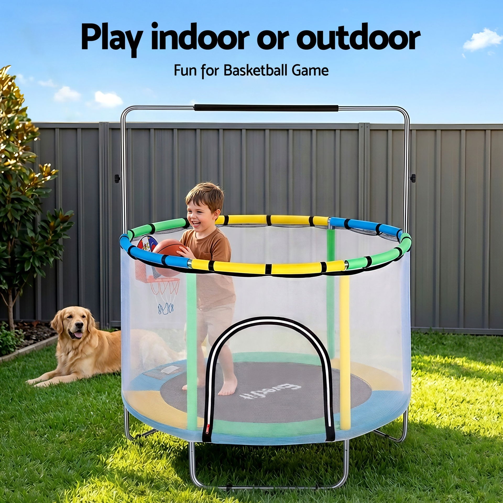 Everfit 55inch Trampoline Kids Rebounder with Basketball Set Sandbag Boxing Game Awezingly