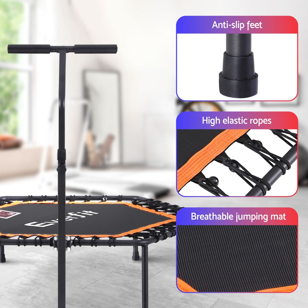 Everfit 51inch Hexagon Fitness Trampoline Rebounder Adjustable Handrail Orange Everfit
