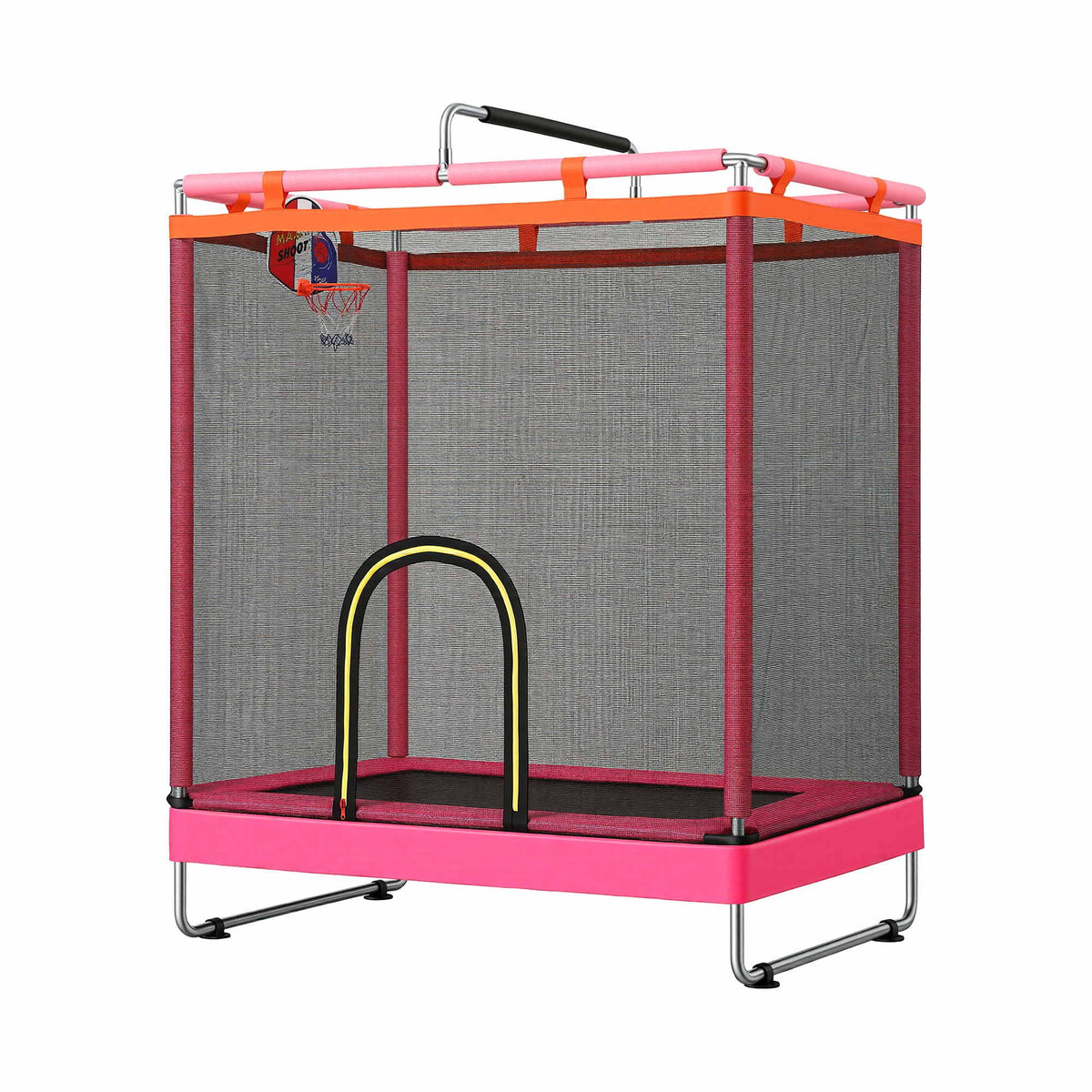 Everfit Kids 4.5FT Trampoline Rectangle Rebounder with Basketball Hoop Pink Awezingly