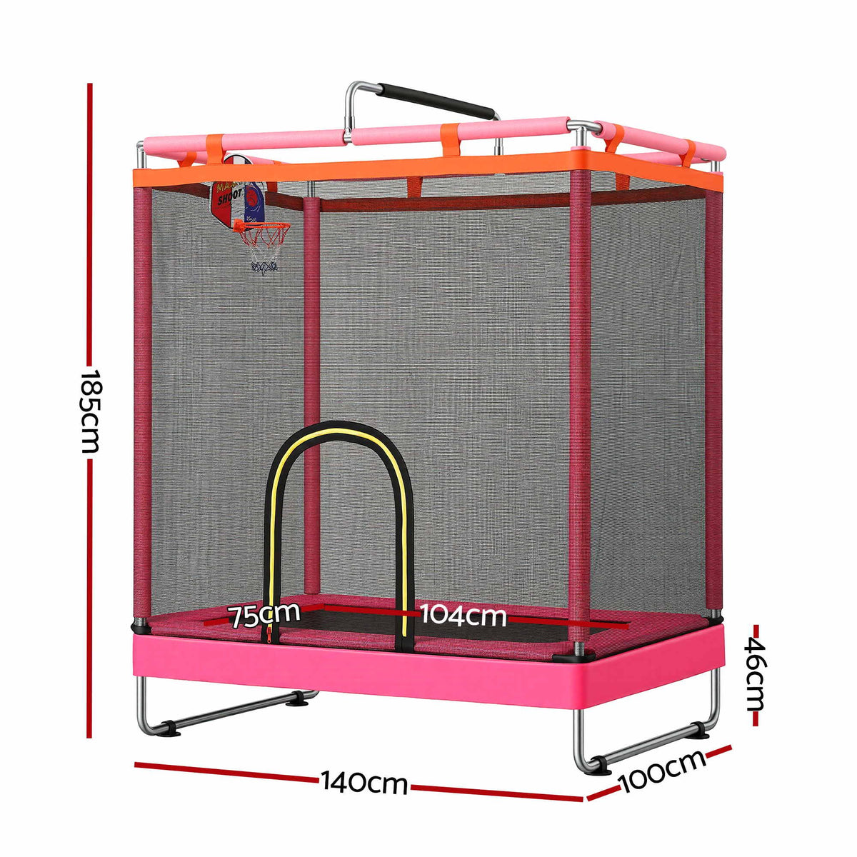 Everfit Kids 4.5FT Trampoline Rectangle Rebounder with Basketball Hoop Pink Awezingly