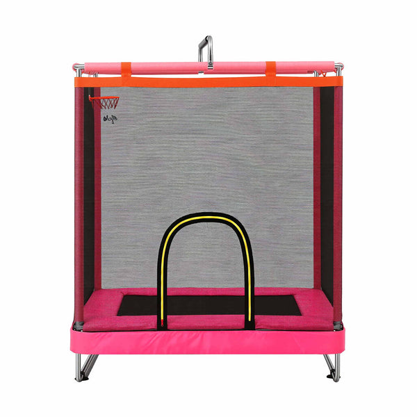 Everfit Kids 4.5FT Trampoline Rectangle Rebounder with Basketball Hoop Pink Awezingly