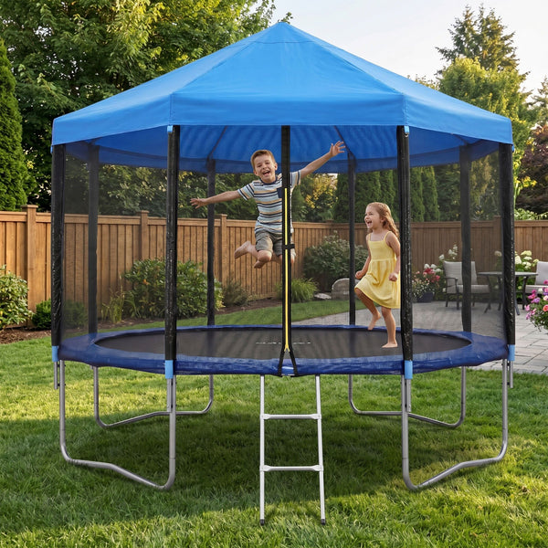 Everfit 12FT Kids Trampoline with Blue Tent Cover Ladder Rebounder Outdoor Toys Awezingly