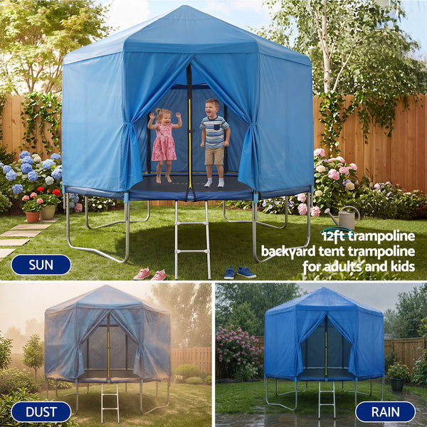 Everfit 12FT Kids Trampoline with Blue Tent Cover Ladder Rebounder Outdoor Toys Awezingly