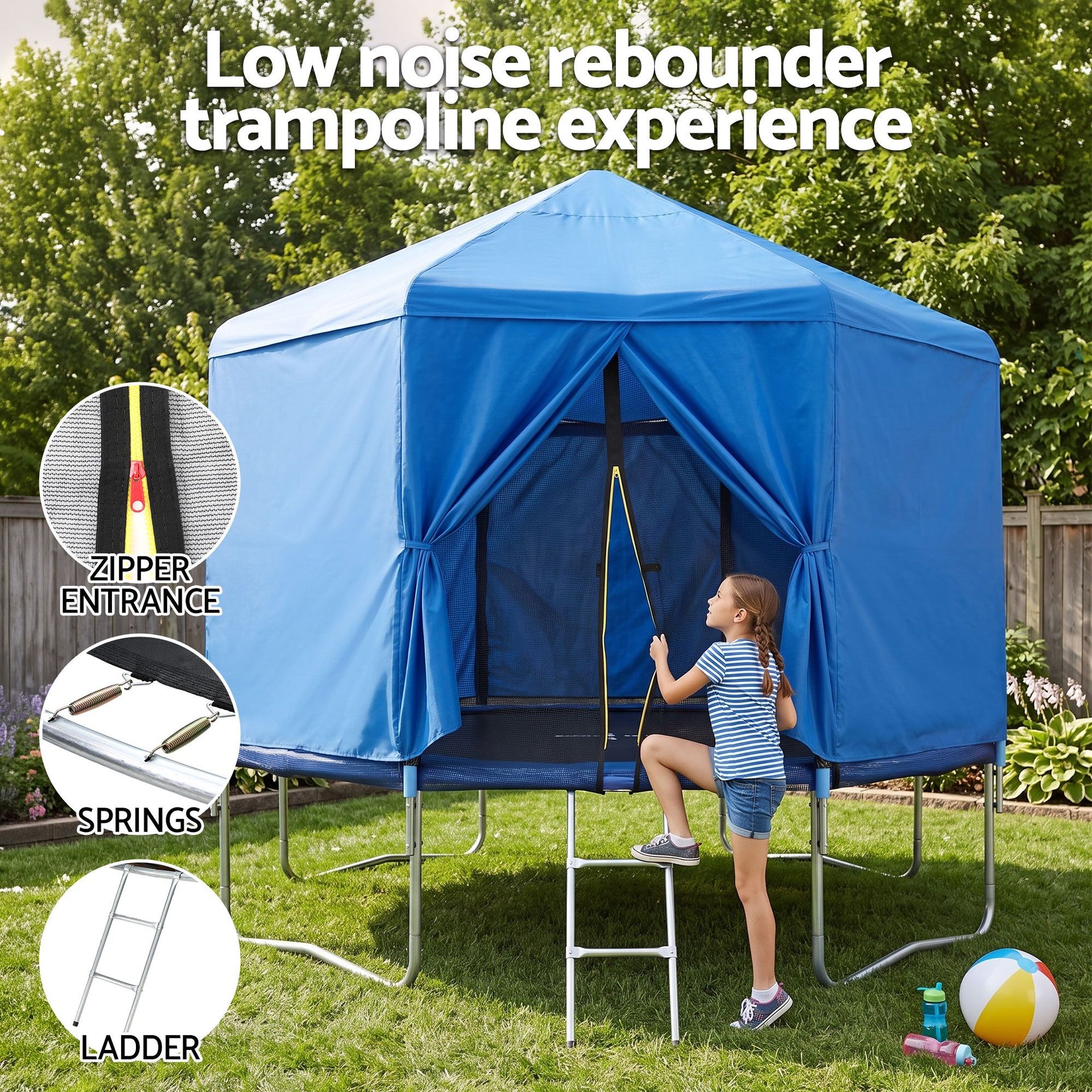 Everfit 12FT Kids Trampoline with Blue Tent Cover Ladder Rebounder Outdoor Toys Awezingly