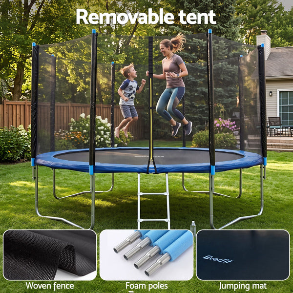Everfit 12FT Kids Trampoline with Blue Tent Cover Ladder Rebounder Outdoor Toys Awezingly