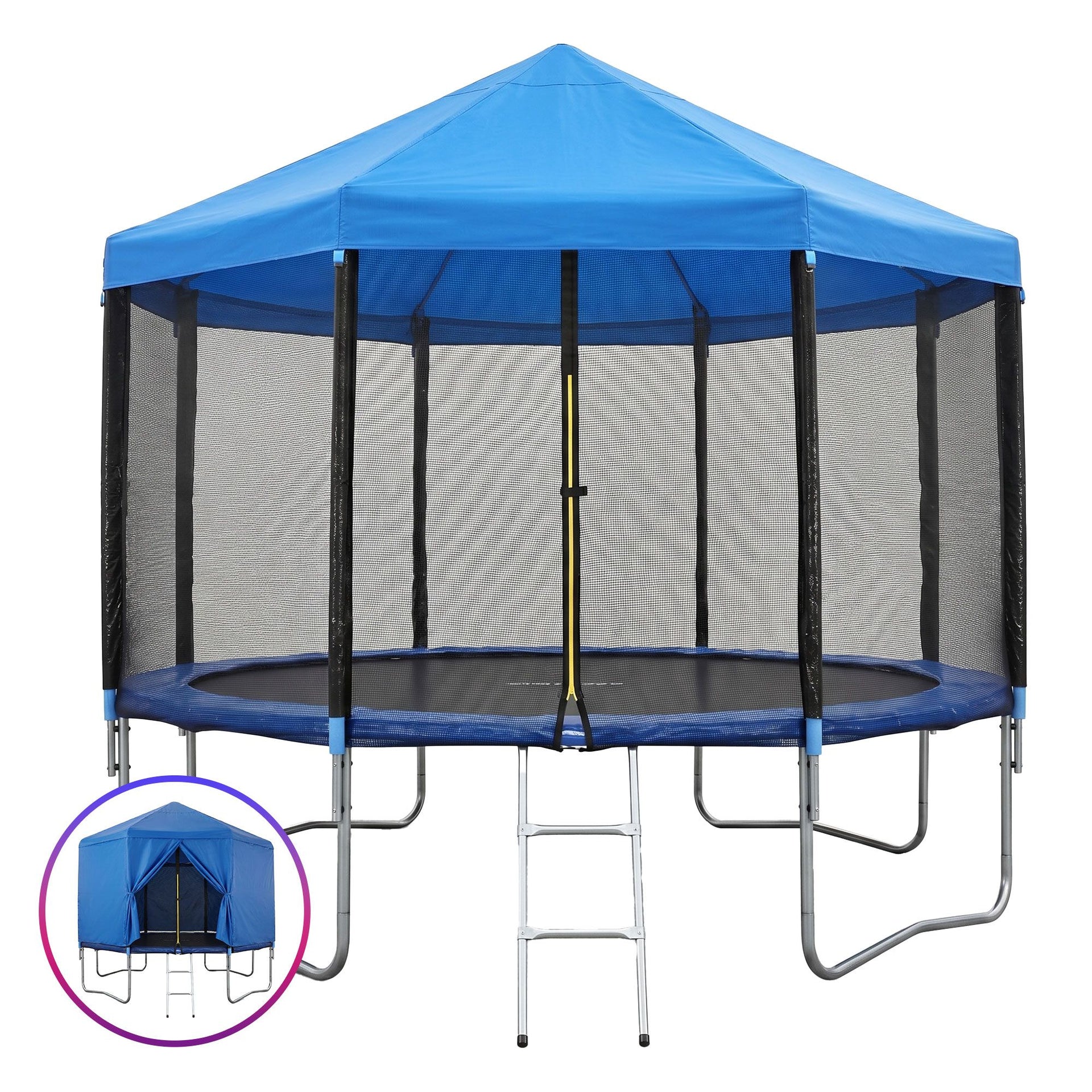 Everfit 12FT Kids Trampoline with Blue Tent Cover Ladder Rebounder Outdoor Toys Awezingly