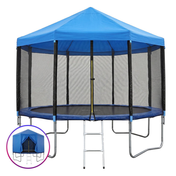 Everfit 12FT Kids Trampoline with Blue Tent Cover Ladder Rebounder Outdoor Toys Awezingly
