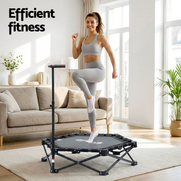 Everfit Fitness Foldable Trampoline Rebounder Adjustable Handle Indoor Exercise Black