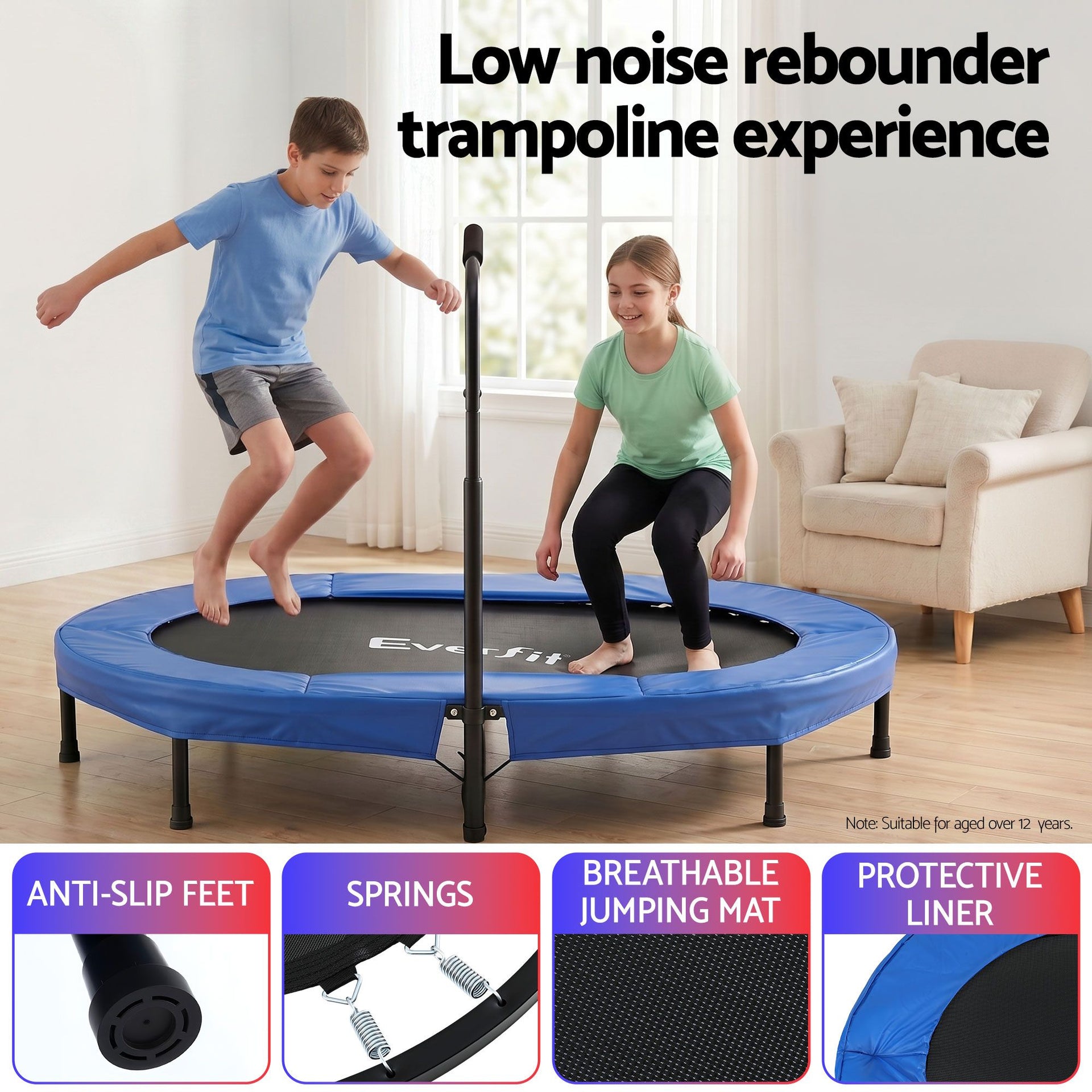 Everfit 56-Inch Foldable Fitness Trampoline Indoor Rebounder Adjustable Handrail Awezingly