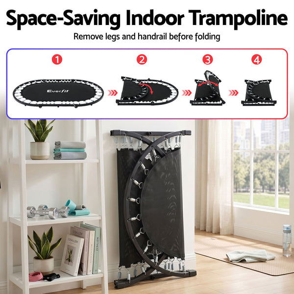 Everfit 56-Inch Foldable Fitness Trampoline Indoor Rebounder Adjustable Handrail Awezingly