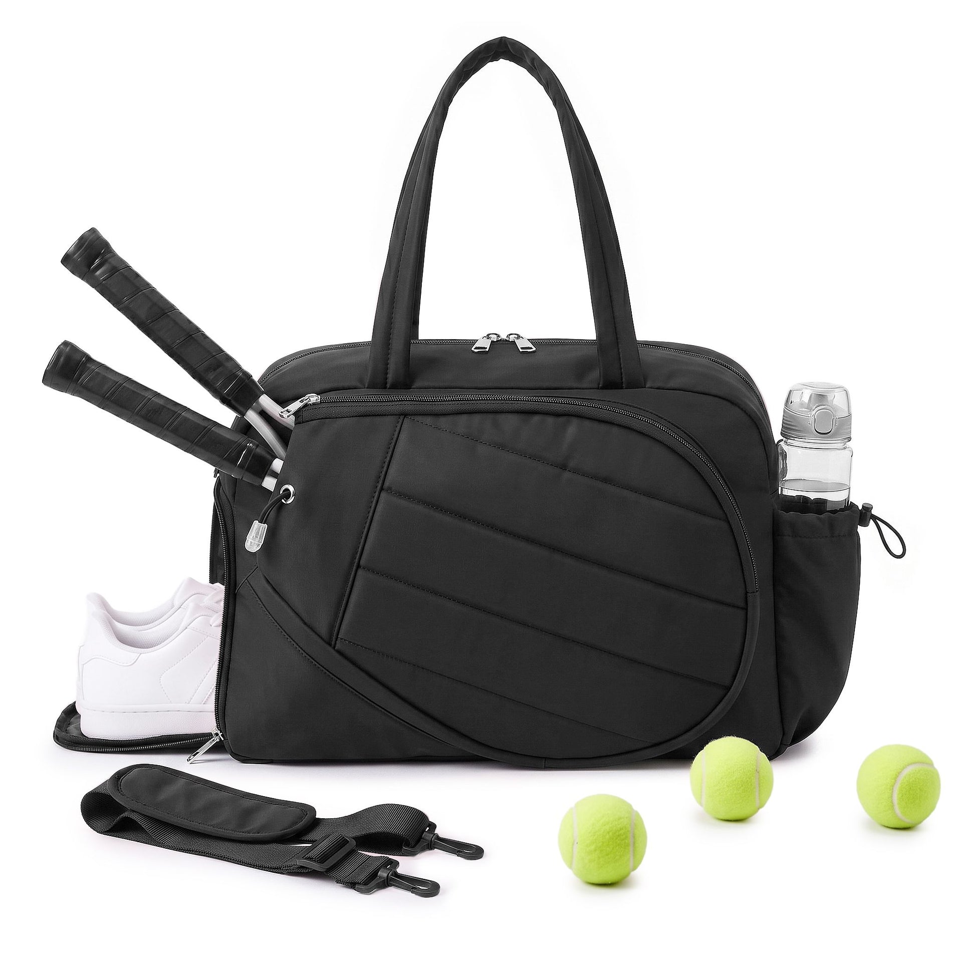 Everfit Tennis Tote Bag Gym Bag Sports Duffle Bags Holds 2 Rackets Black Awezingly