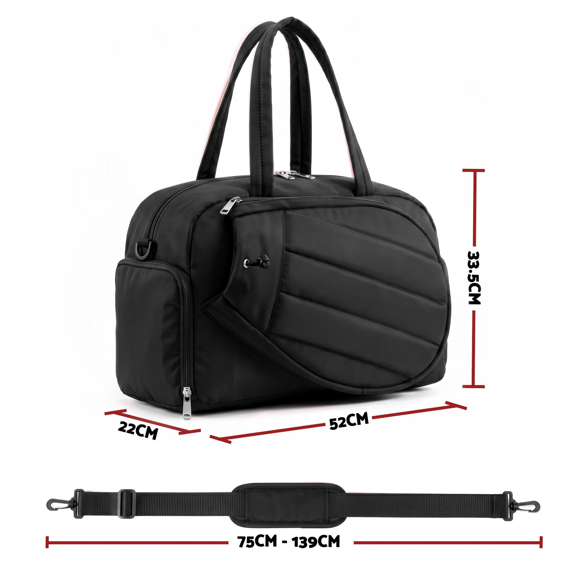 Everfit Tennis Tote Bag Gym Bag Sports Duffle Bags Holds 2 Rackets Black Awezingly