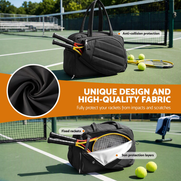 Everfit Tennis Tote Bag Gym Bag Sports Duffle Bags Holds 2 Rackets Black Awezingly