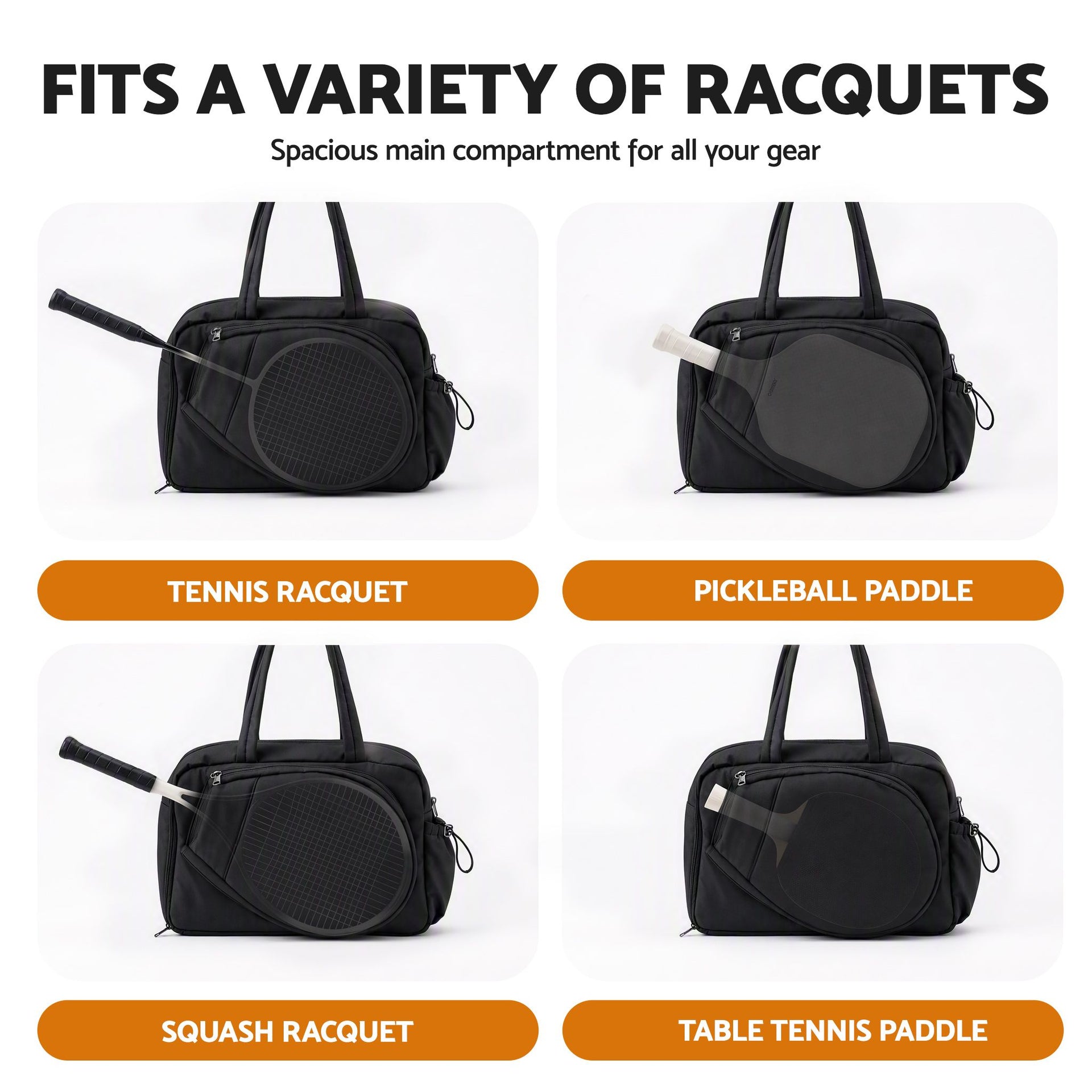 Everfit Tennis Tote Bag Gym Bag Sports Duffle Bags Holds 2 Rackets Black Awezingly