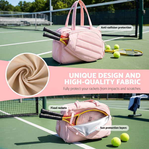 Everfit Tennis Tote Bag Gym Bag Sports Duffle Bags Holds 2 Rackets Pink Awezingly