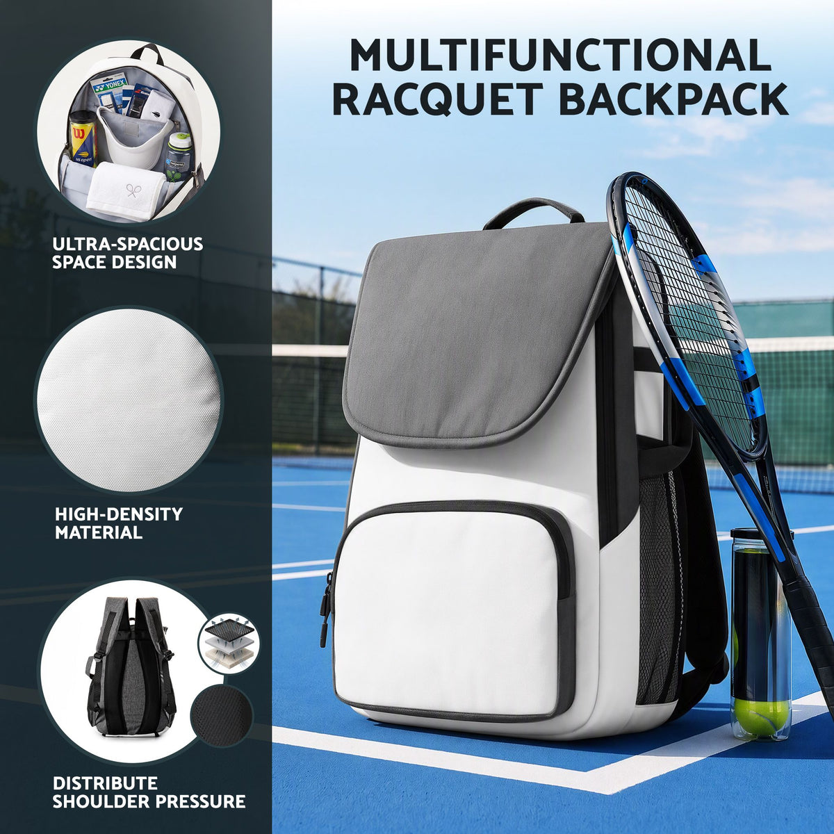 Everfit Tennis Racket Bag Foldable Backpack Racket Pocket Shoe Compartment Awezingly