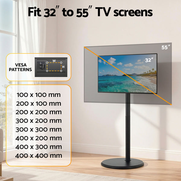 Artiss 32-55 Inch Mobile TV Stand with Wheels Height & Tilt Adjustable Floor Mount Weisshorn