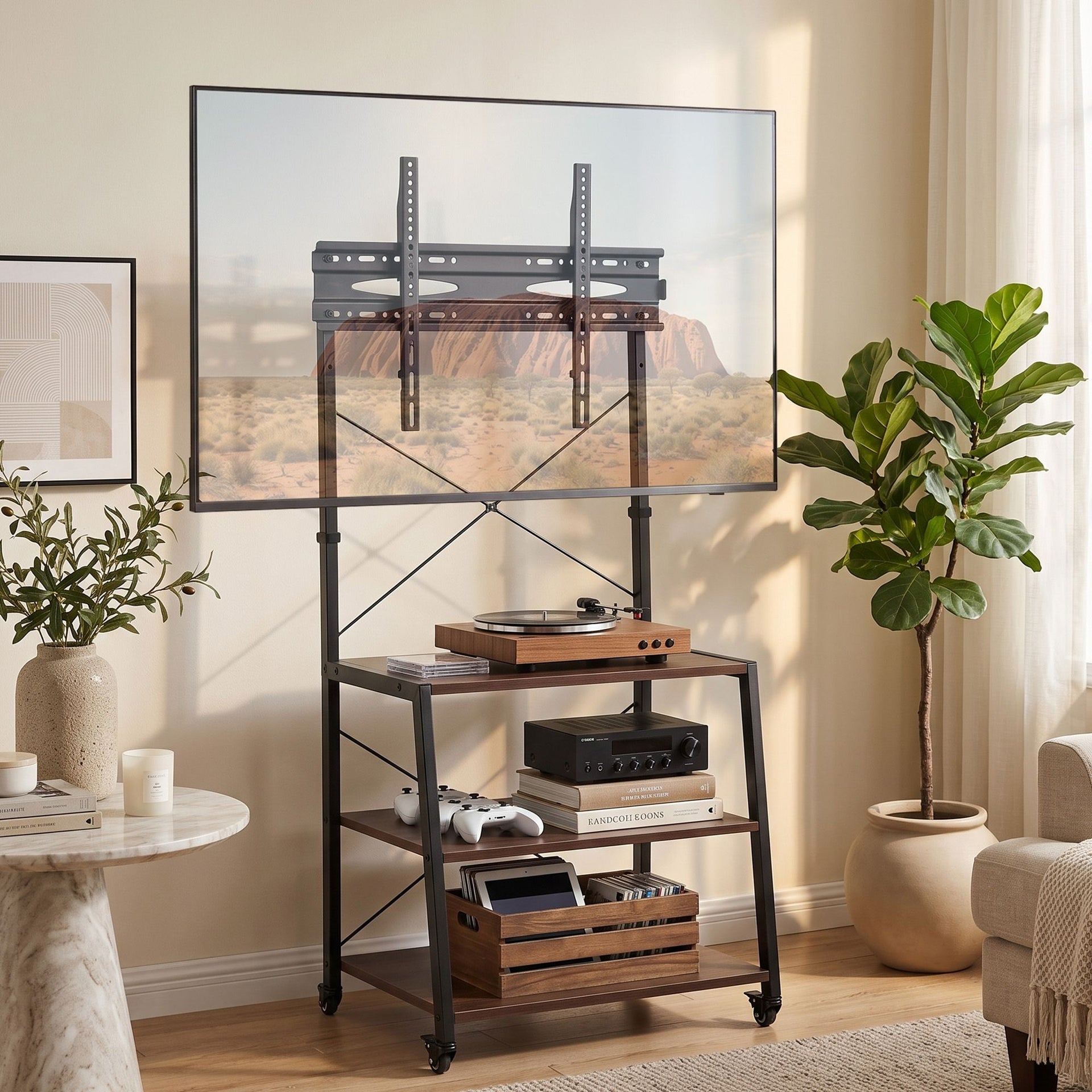 Artiss Mobile TV Stand 32-65 Inch TVs Mount 50kg with 3 MDF Shelves Lockable Wheels Adjustable Feet Awezingly