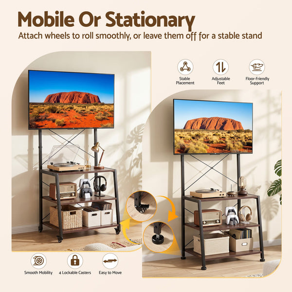 Artiss Mobile TV Stand 32-65 Inch TVs Mount 50kg with 3 MDF Shelves Lockable Wheels Adjustable Feet Awezingly
