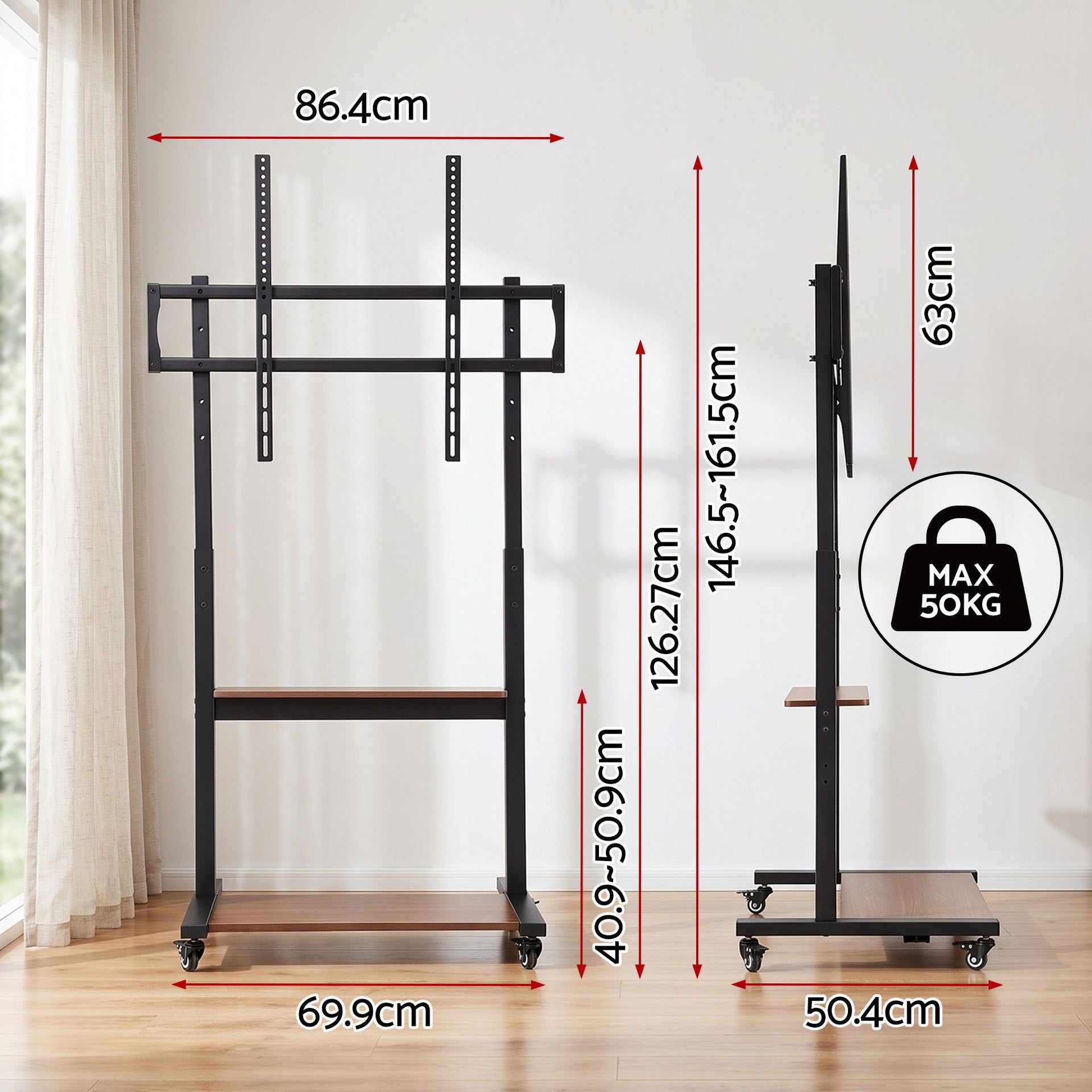 Artiss Mobile TV Stand for 40-100 Inch TVs Cart with Wheels Adjustable Shelves Awezingly