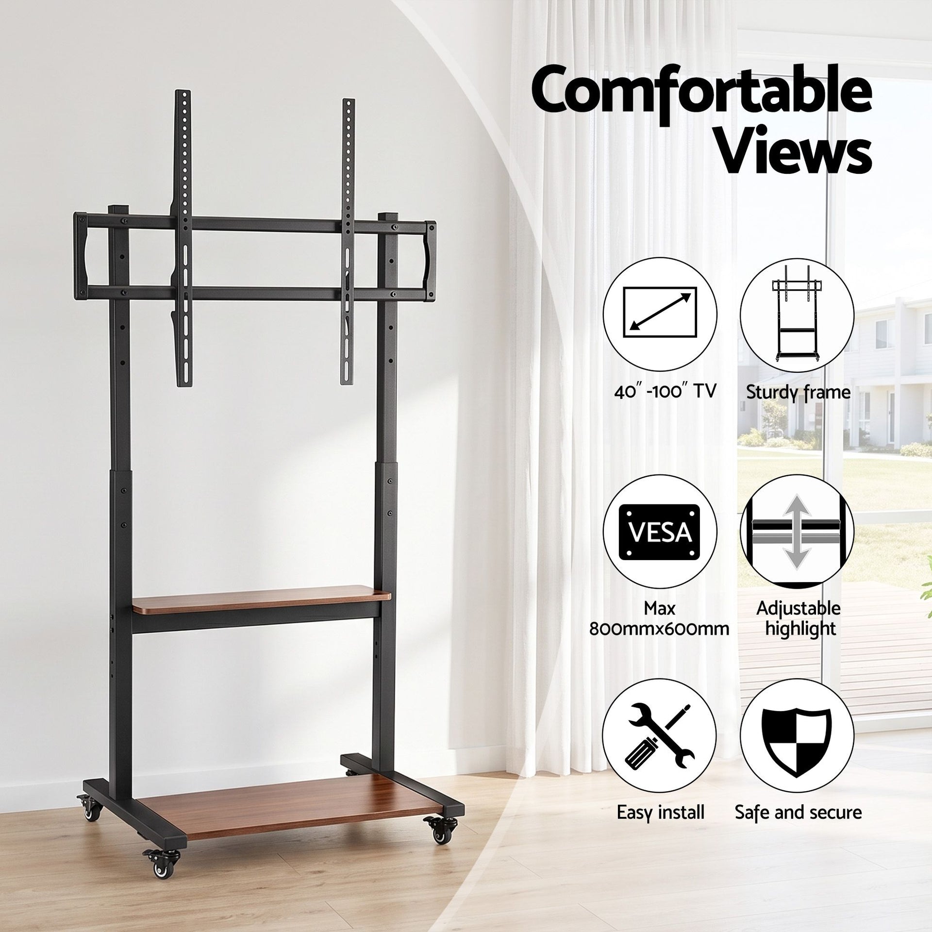 Artiss Mobile TV Stand for 40-100 Inch TVs Cart with Wheels Adjustable Shelves Awezingly