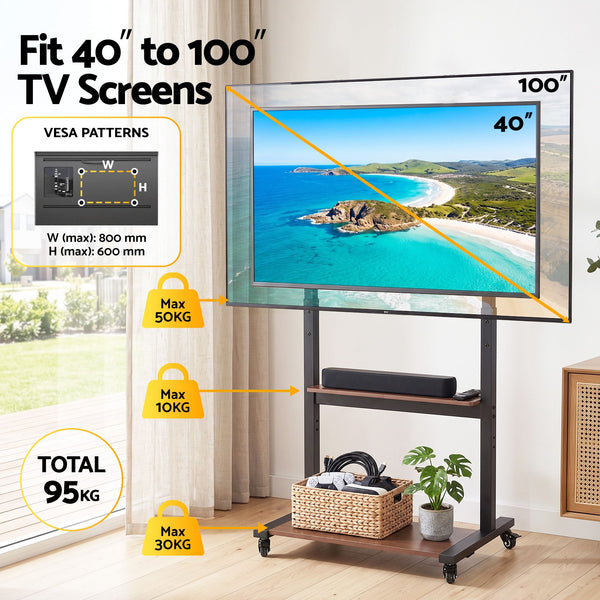 Artiss Mobile TV Stand for 40-100 Inch TVs Cart with Wheels Adjustable Shelves Awezingly