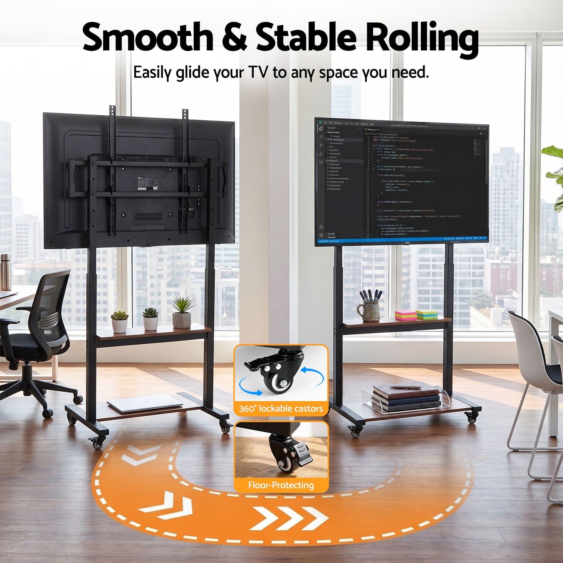 Artiss Mobile TV Stand for 40-100 Inch TVs Cart with Wheels Adjustable Shelves Awezingly