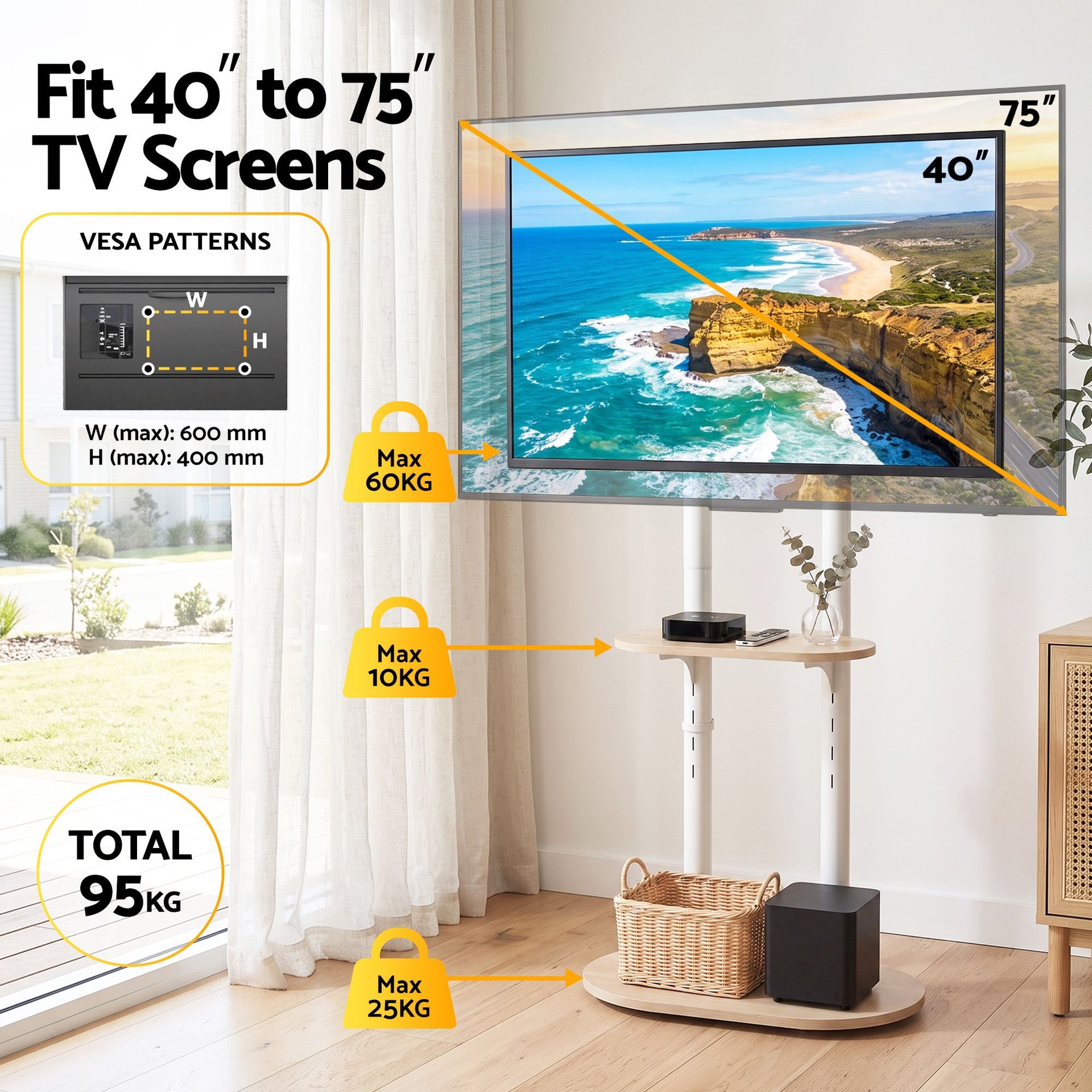 Artiss Mobile TV Floor Stand 40-75