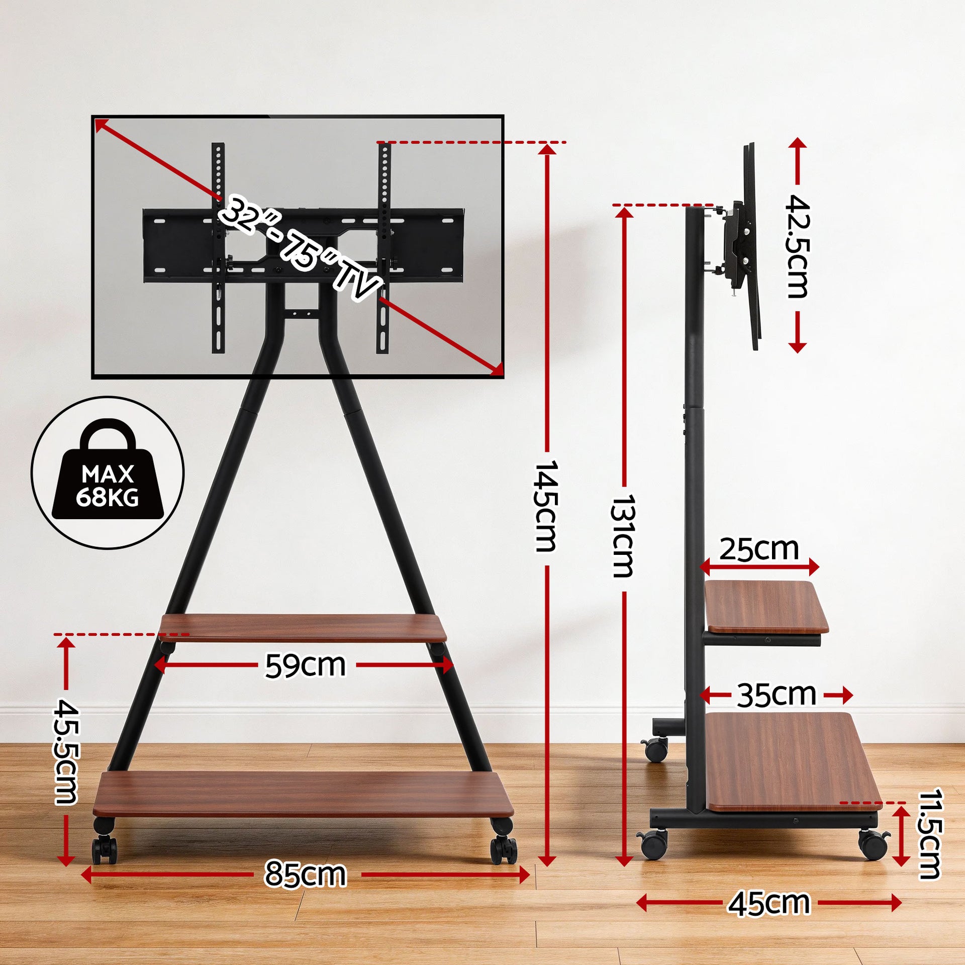 Artiss Mobile TV Stand Rolling Cart Wheels 32-75