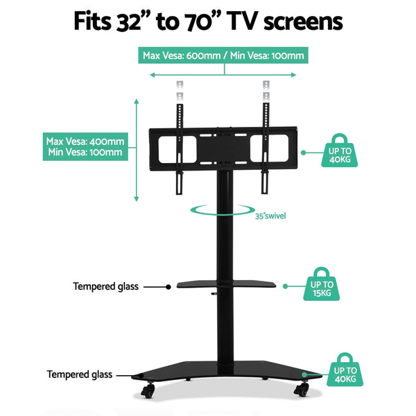 Artiss Floor TV Stand Brakcket Mount Swivel Height Adjustable 32 to 70 Inch Black Artiss