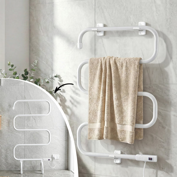 Devanti Heated Towel Rail Freestanding Wall Mounted S-Shape Electric Warmer Rack Awezingly