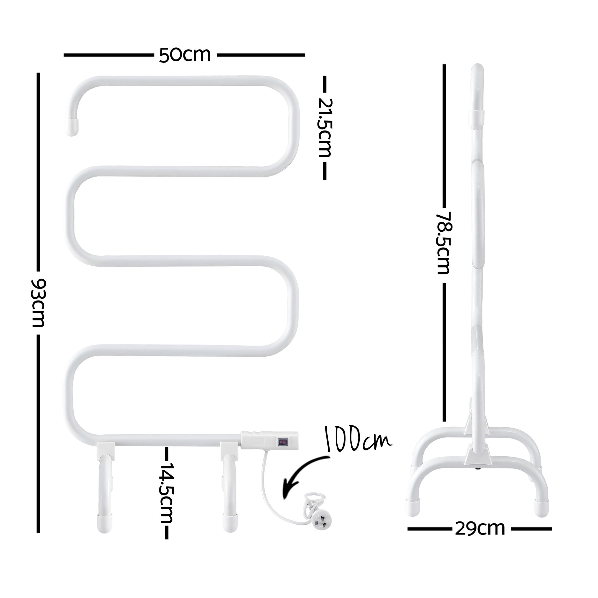 Devanti Heated Towel Rail Freestanding Wall Mounted S-Shape Electric Warmer Rack Awezingly