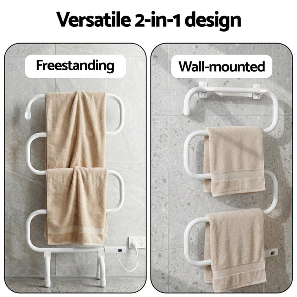 Devanti Heated Towel Rail Freestanding Wall Mounted S-Shape Electric Warmer Rack Awezingly