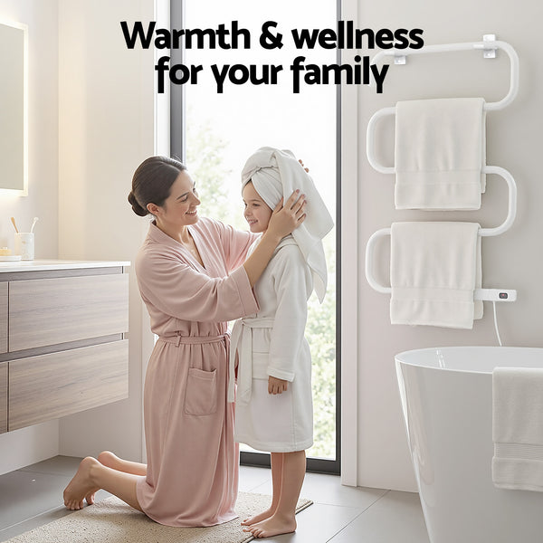 Devanti Heated Towel Rail Freestanding Wall Mounted S-Shape Electric Warmer Rack Awezingly
