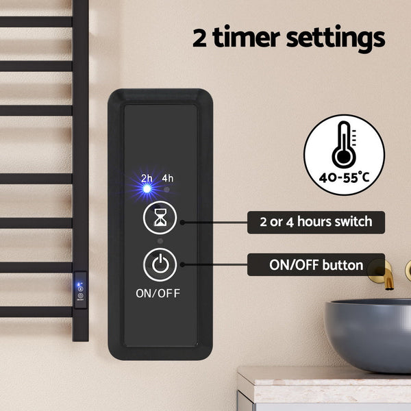 Devanti Heated Towel Rail 8 Square Bars with Timer Electric Heater Warmer Rack Devanti