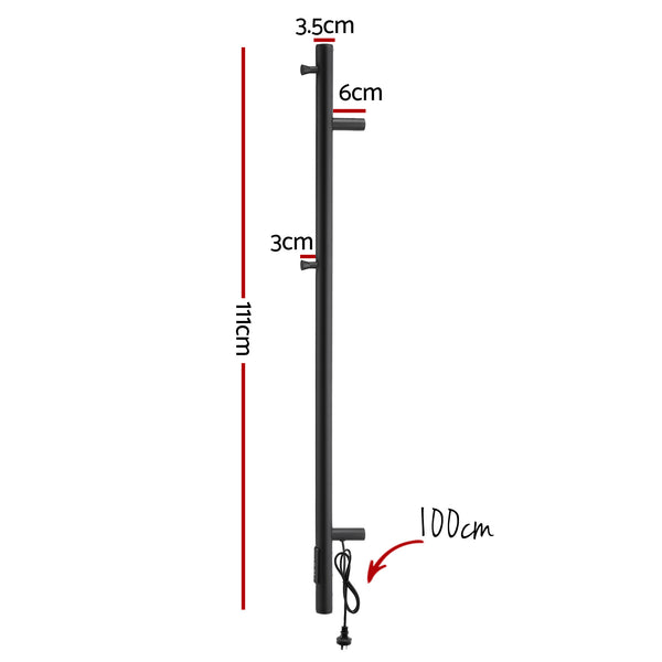 Devanti Heated Towel Rail with Timer Vertical Electric Heater Warmer Rack Black Awezingly
