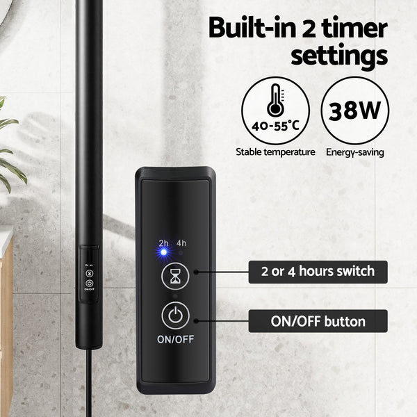 Devanti Heated Towel Rail with Timer Vertical Electric Heater Warmer Rack Black Awezingly