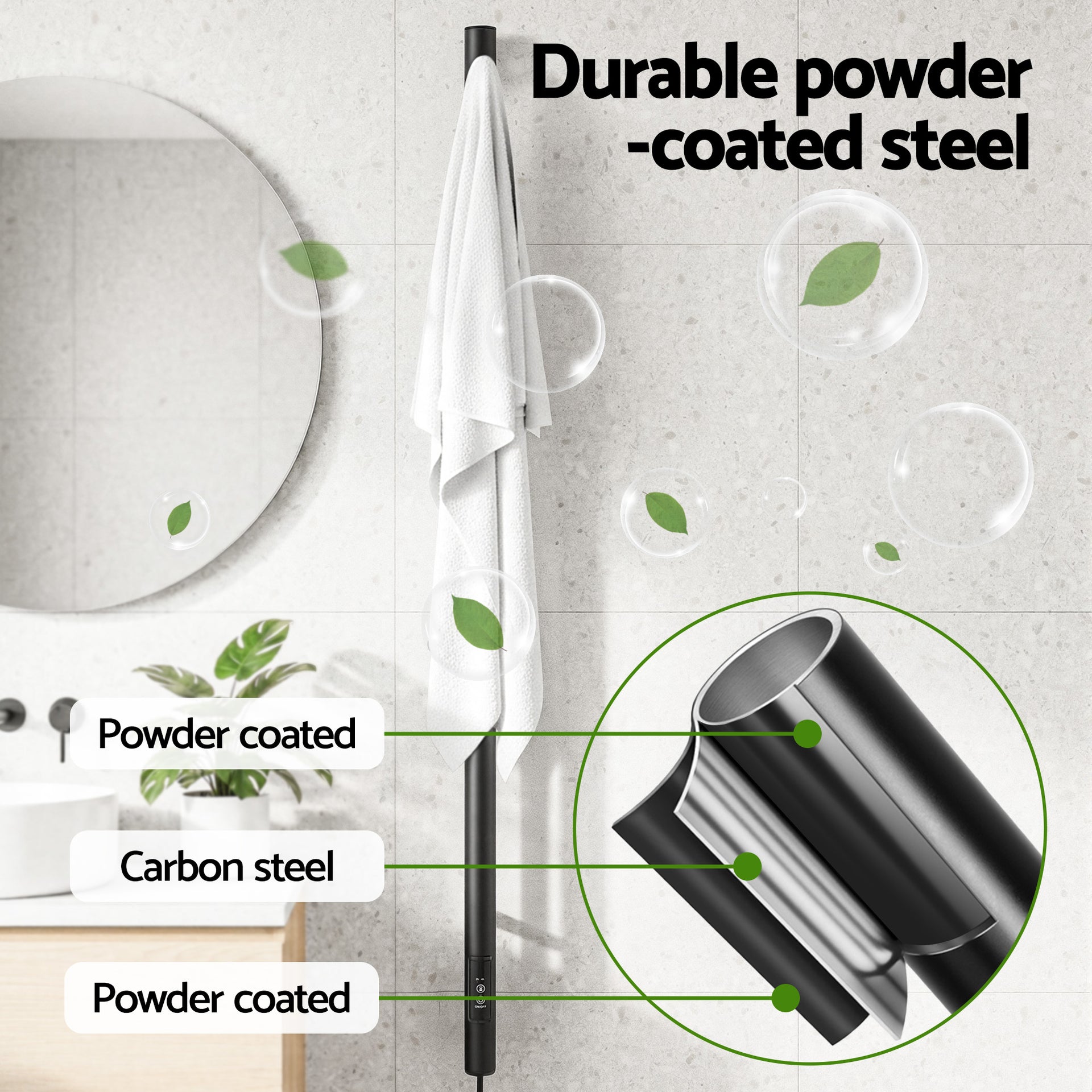 Devanti Heated Towel Rail with Timer Vertical Electric Heater Warmer Rack Black Awezingly